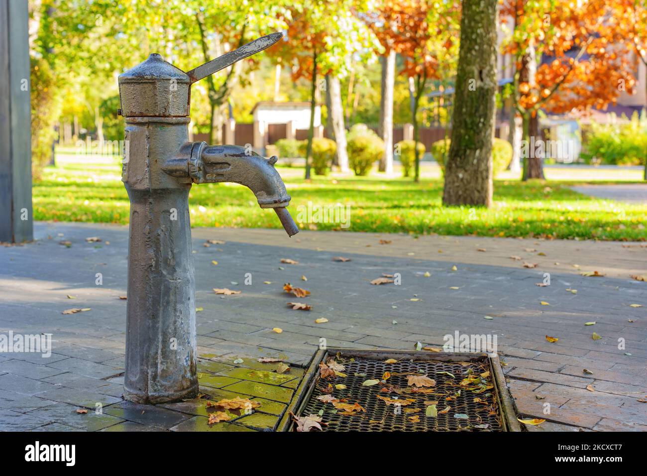 Acqua potabile gratuita nel parco locale Foto Stock