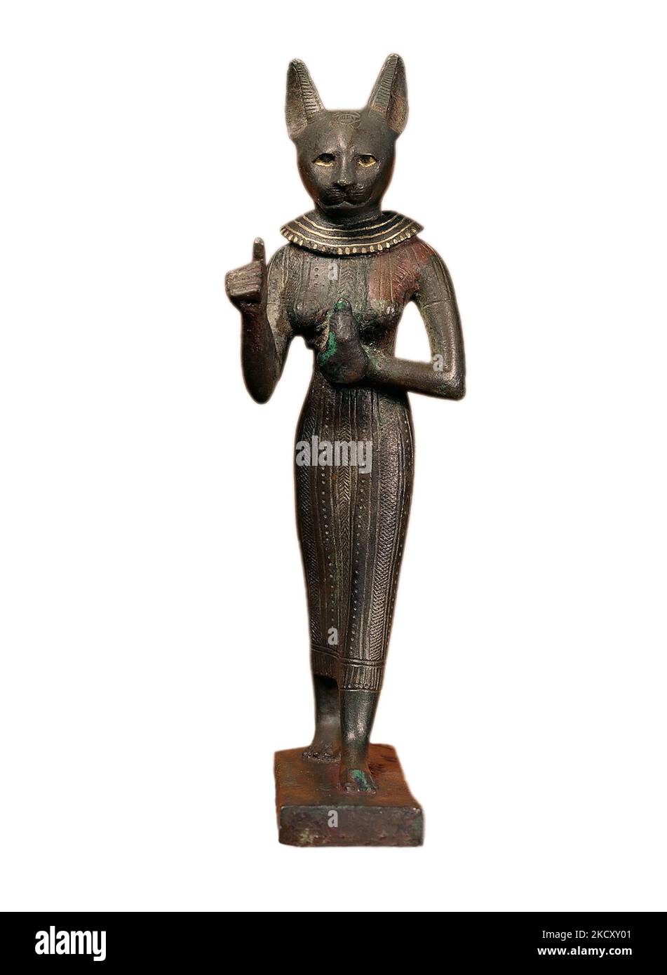 Egitto Memphis Bastet statua di bronzo con intarsio d'oro (antico Egitto e Nubia) -4th-metà 3rd secolo a.C. (tardo periodo-Tolomaico) Foto Stock
