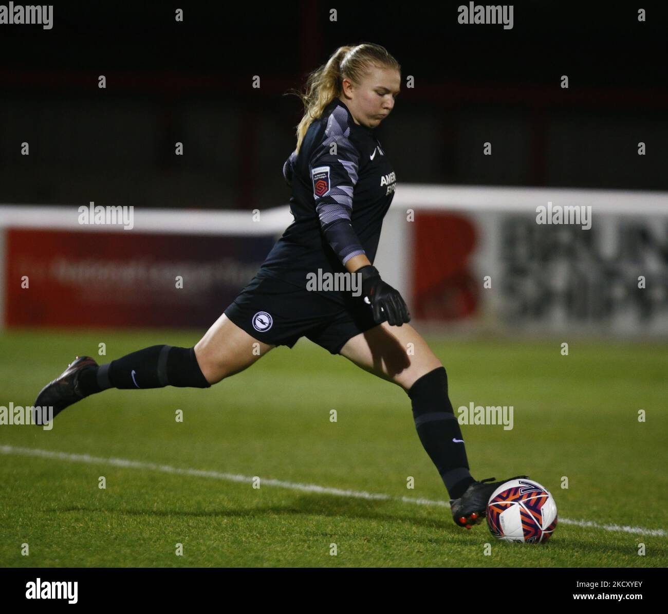 Frankie Angel of Brighton and Hove Albion WFC durante la partita della fa Women's Continental League Cup Group e tra West Ham United Women e Brighton e Hove Albion Women, al Chigwell Construction Stadium il 15th dicembre , 2021 a Dagenham, Inghilterra (Photo by Action Foto Sport/NurPhoto) Foto Stock