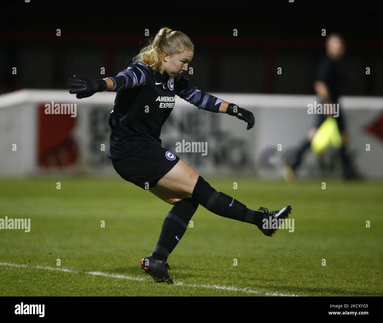 Frankie Angel of Brighton and Hove Albion WFC durante la partita della fa Women's Continental League Cup Group e tra West Ham United Women e Brighton e Hove Albion Women, al Chigwell Construction Stadium il 15th dicembre , 2021 a Dagenham, Inghilterra (Photo by Action Foto Sport/NurPhoto) Foto Stock