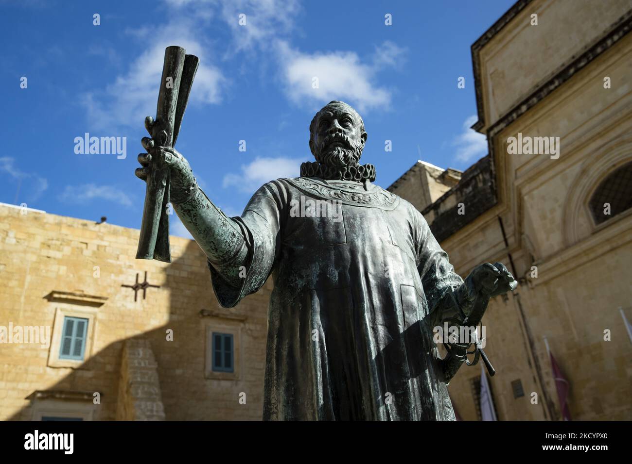 La statua di Jean de Valette a la Valletta, Malta il 24 novembre 2019. (Foto di Emmanuele Contini/NurPhoto) Foto Stock