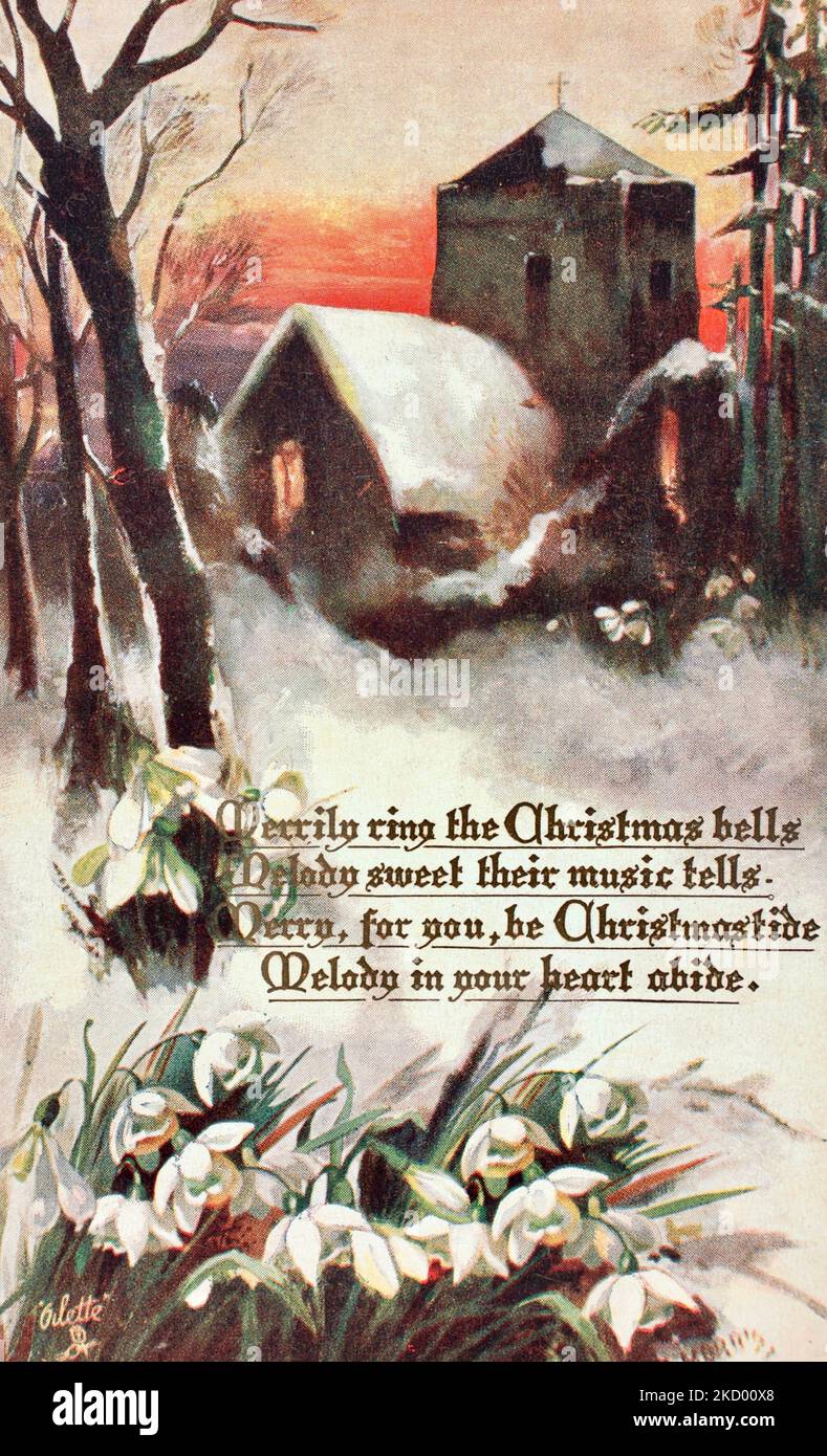 Merily Ring The Christmas Bells Postcard, circa 1900 Foto Stock