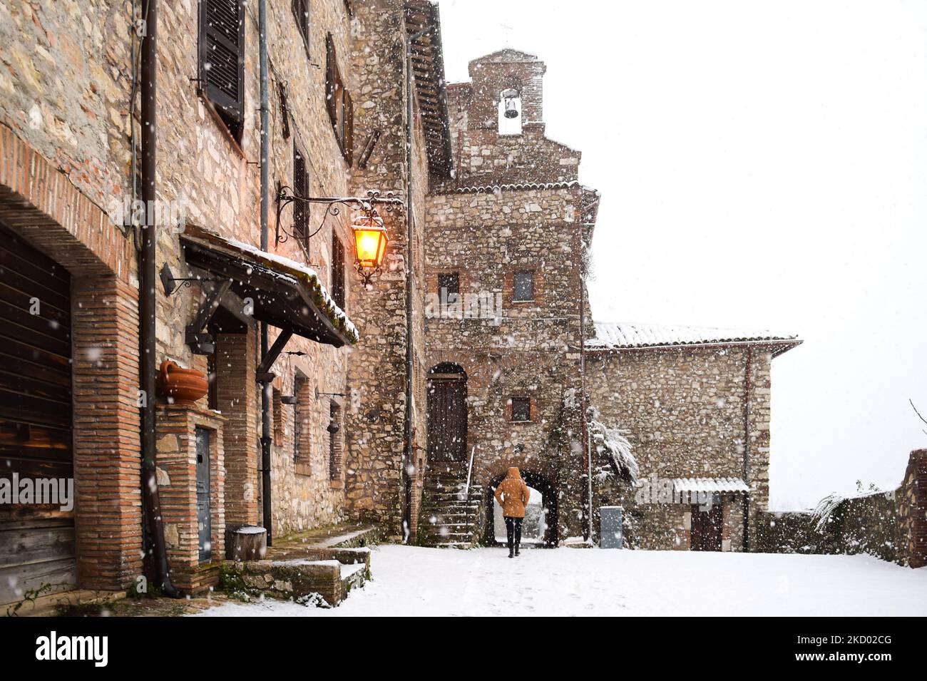 Nevicate e maltempo a basse quote nell'Appennino centrale, innevate nella Provincia di Rieti. Greco (Rieti), 9 dicembre 2022 (Foto di Riccardo Fabi/NurPhoto) Foto Stock