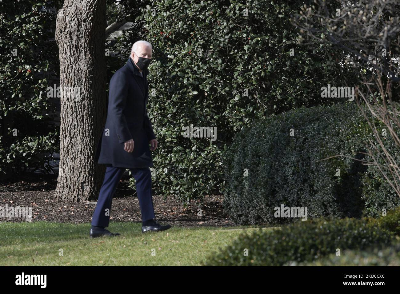 Il Presidente DEGLI STATI UNITI Joe Biden arriva oggi alla Casa Bianca il 10 gennaio 2022 a South Lawn/Casa Bianca a Washington DC, USA. (Foto di Lenin Nolly/NurPhoto) Foto Stock