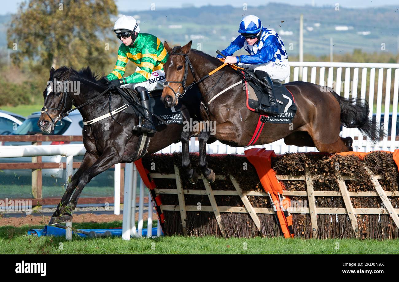 Belfast, Regno Unito. 05th Nov 2022. Cougar e il jockey Mark Walsh vincono l'ostacolo Value Cabs 3-Y-o per l'allenatore Padraig Roche e il proprietario Sig. J.P.McManus a Down Royal Racecourse. Credit: JTW Equine Images/Alamy Live News Foto Stock