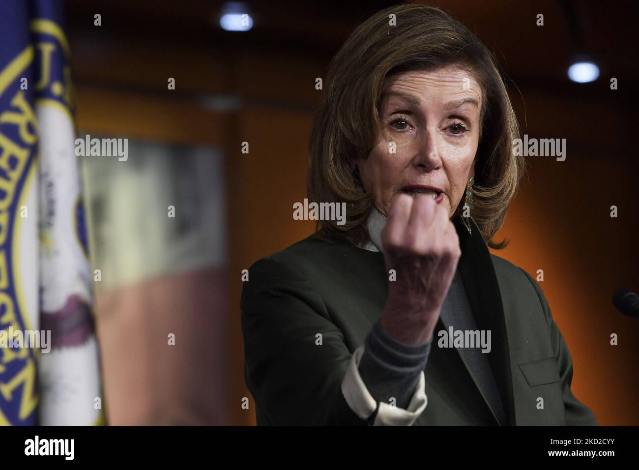 Nancy Pelosi, presidente della US House, parla della crisi dell'Ucraina durante la sua conferenza stampa settimanale, oggi il 03 febbraio 2022 a HVC/Capitol Hill a Washington DC, USA. (Foto di Lenin Nolly/NurPhoto) Foto Stock
