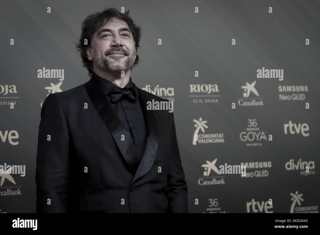 L'attore Javier Bardem pone durante il tappeto rosso un preludio ai Goya Awards 2022 al palazzo Reina Sofia. Il 12 febbraio 2022. (Foto di Jose Miguel Fernandez/NurPhoto) Foto Stock