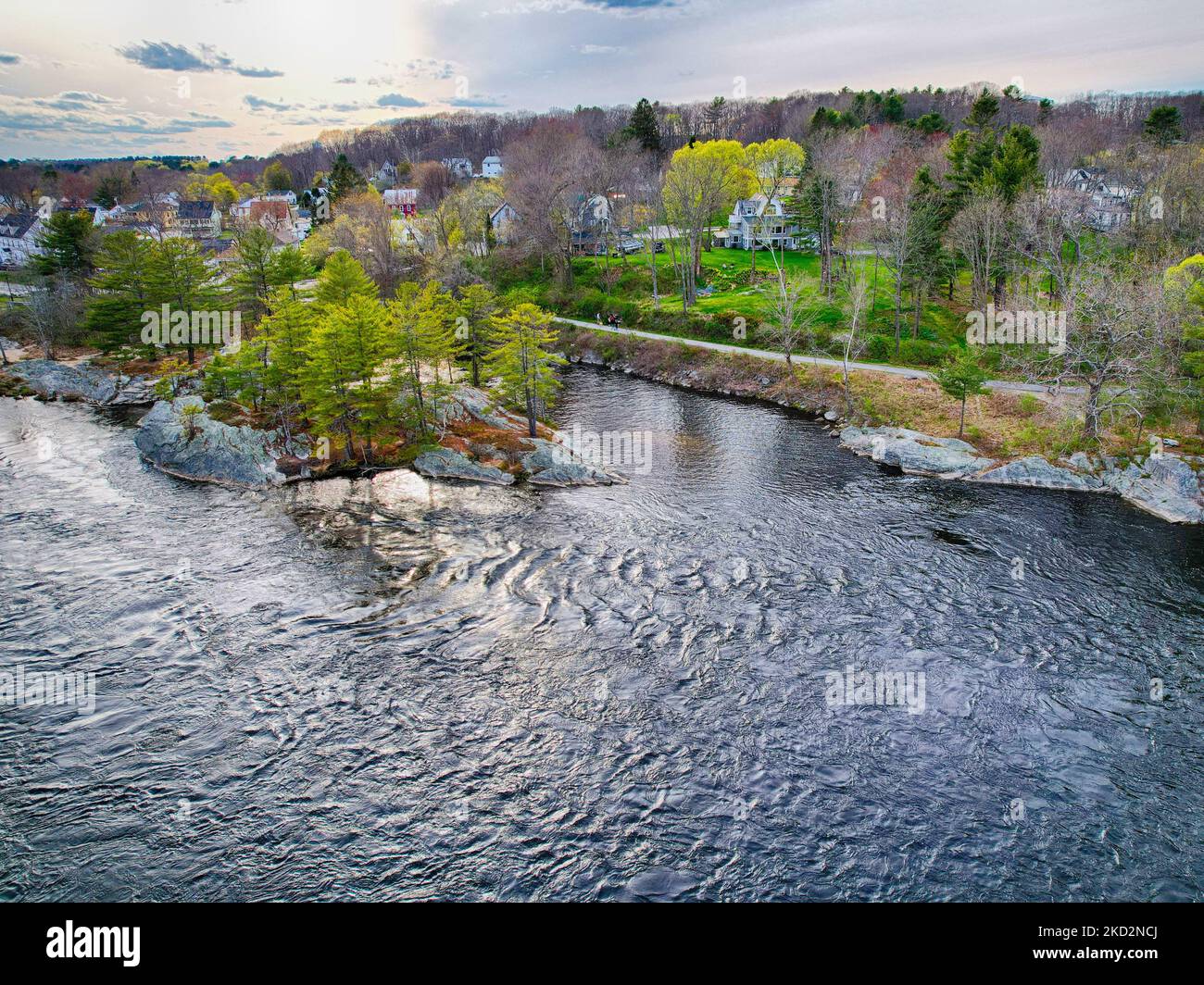 Una splendida vista sul fiume Androscoggin, Topsham, Maine, USA Foto Stock