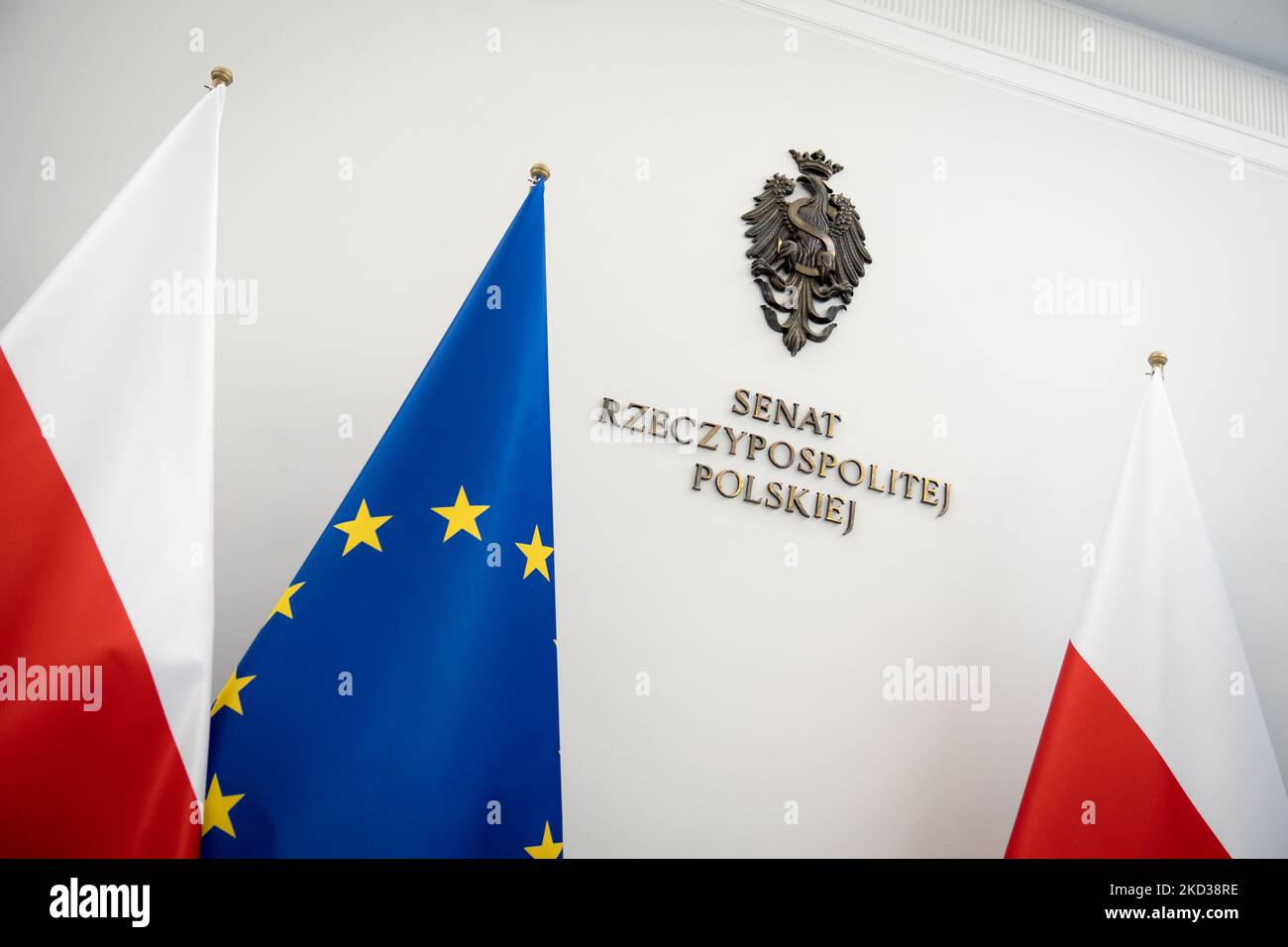 Senat polacco (casa superiore del parlamento), a Varsavia, Polonia, il 21 febbraio 2022. (Foto di Mateusz Wlodarczyk/NurPhoto) Foto Stock