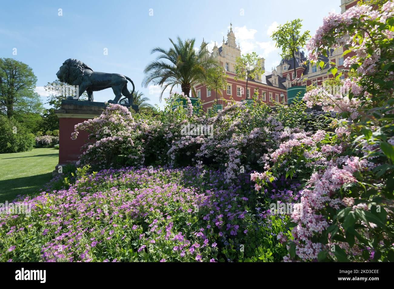 castello Muskau e parco, Bad Muskau, Germania Foto Stock