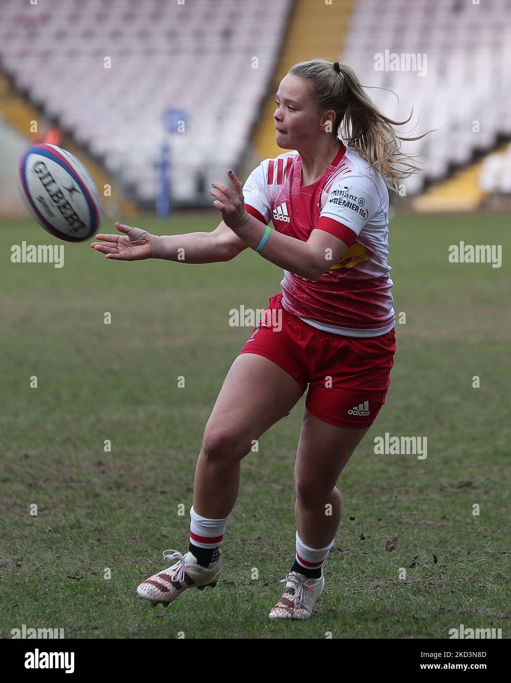 Ellie Green di Harlequins durante la partita FEMMINILE ALLIANZ PREMIER 15S tra DMP Durham Sharks e Harlequins alla Northern Echo Arena, Darlington sabato 26th febbraio 2022.(Foto di Mark Fletcher/MI News/NurPhoto) Foto Stock