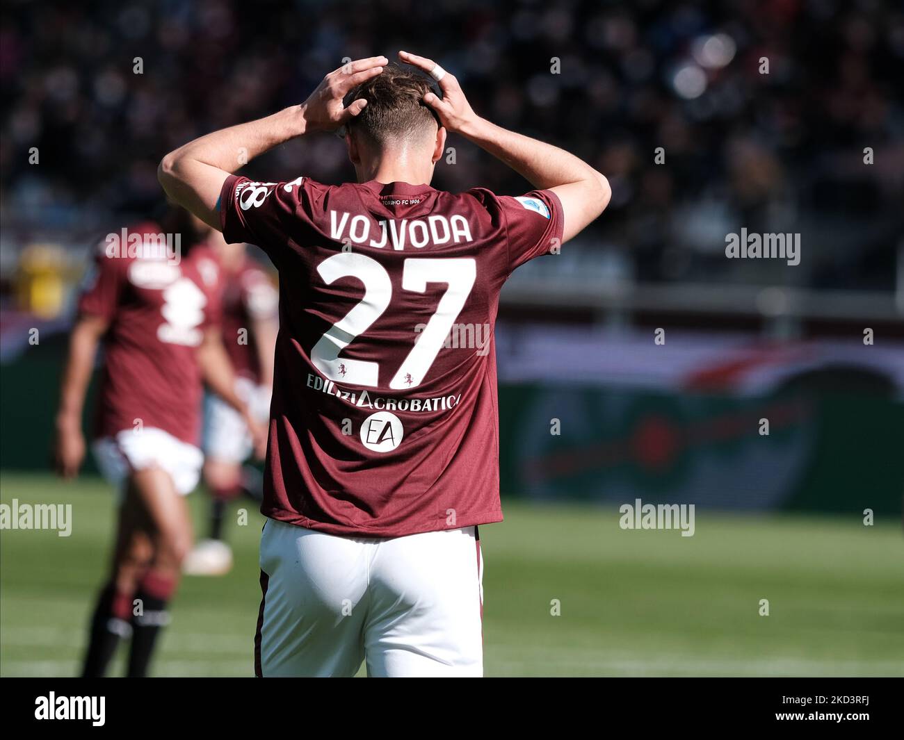 Mërgim Vojvoda durante la Serie Una partita tra Torino e Cagliari a Torino, il 27 febbraio 2022. (Foto di Loris Roselli/NurPhoto) Foto Stock
