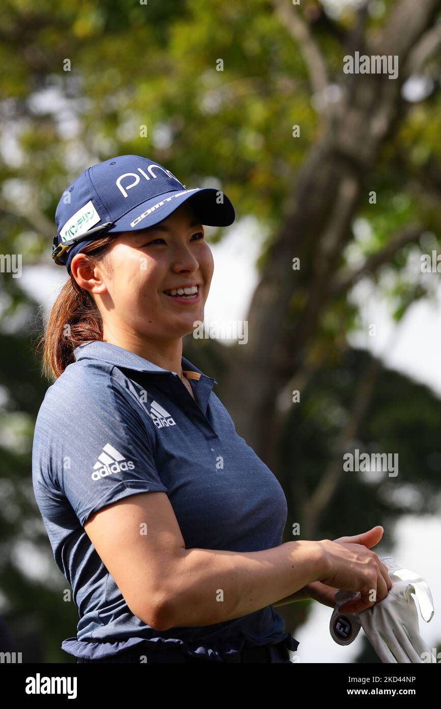 Hinako Shibuno del Giappone reagisce durante il primo round del campionato mondiale di donne HSBC al Sentosa Golf Club il 3 marzo 2022 a Singapore. (Foto di Suhaimi Abdullah/NurPhoto) Foto Stock