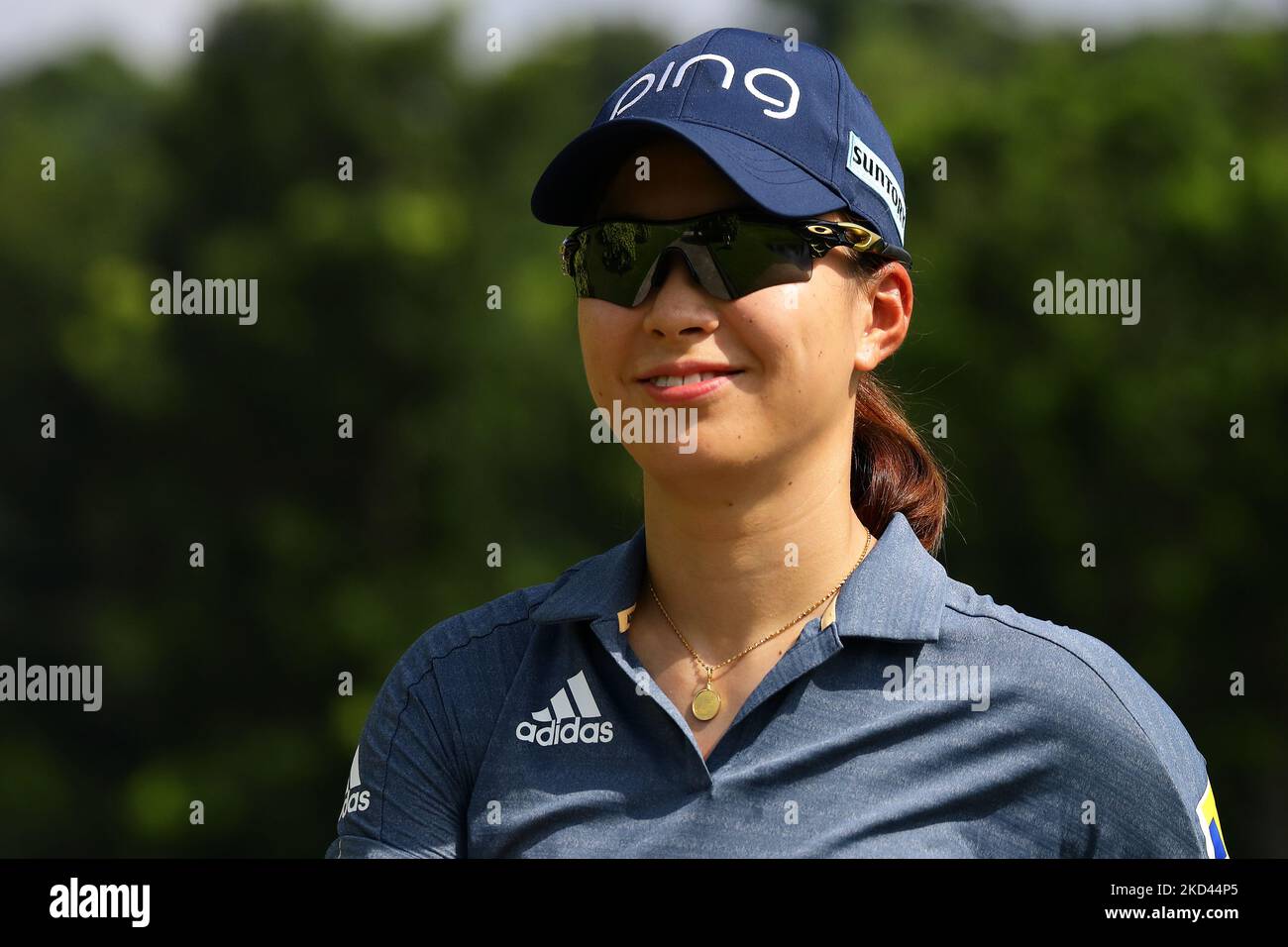 Hinako Shibuno del Giappone reagisce durante il primo round del campionato mondiale di donne HSBC al Sentosa Golf Club il 3 marzo 2022 a Singapore. (Foto di Suhaimi Abdullah/NurPhoto) Foto Stock