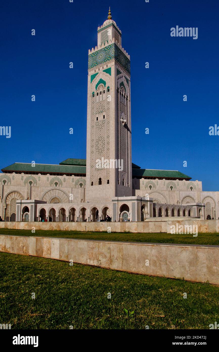 Moschea Hassan II nella città di Casablanca, Marocco, Africa. La Moschea di Hassan II è la più grande moschea del Marocco e la 7th più grande al mondo. Il suo minareto è il più alto al mondo, con i suoi 210 metri (689 piedi). (Foto di Creative Touch Imaging Ltd./NurPhoto) Foto Stock