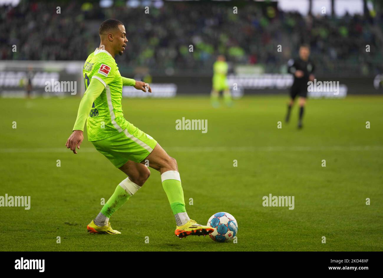 Lukas NMecha di VfL Wolfsburg durante Wolfsburg contro Union Berlin, Bundesliga, presso la Volkswagen Arena, Wolfsburg, Germania il 5 marzo 2022. (Foto di Ulrik Pedersen/NurPhoto) Foto Stock