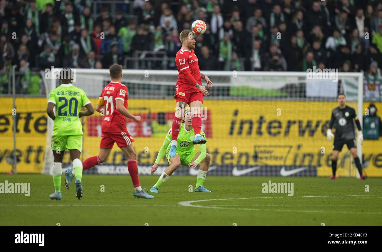 Andreas Voglsammer di Union Berlin durante Wolfsburg vs Union Berlin, Bundesliga, alla Volkswagen Arena, Wolfsburg, Germania il 5 marzo 2022. (Foto di Ulrik Pedersen/NurPhoto) Foto Stock