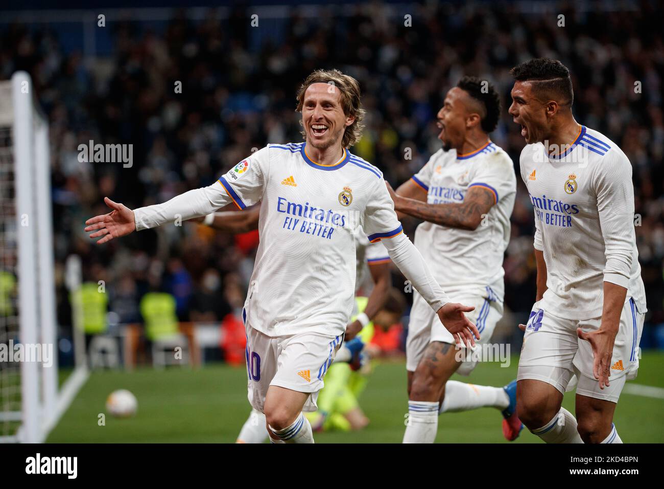 Luka Modric del Real Madrid celebra un gol durante la partita la Liga tra  il Real Madrid e il Real Sociedad allo stadio Santiago Bernabeu di Madrid,  Spagna. (Foto di DAX Images/NurPhoto