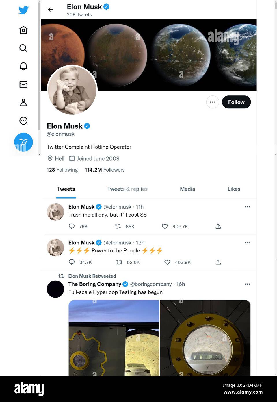 Pagina Twitter (5th Nov 2022) di Elon Musk, nuovo proprietario di Twitter Foto Stock