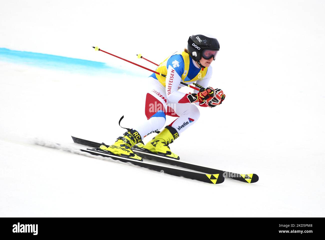 Lo sciatore alpino svizzero Simone Wild, medaglia d'oro di questa disciplina, in gara alle finali europee della Coppa FIS di Slalom gigante femminile, il 20 marzo 2022 a Soldeu, Andorra. (Foto di Joan Cros/NurPhoto) Foto Stock