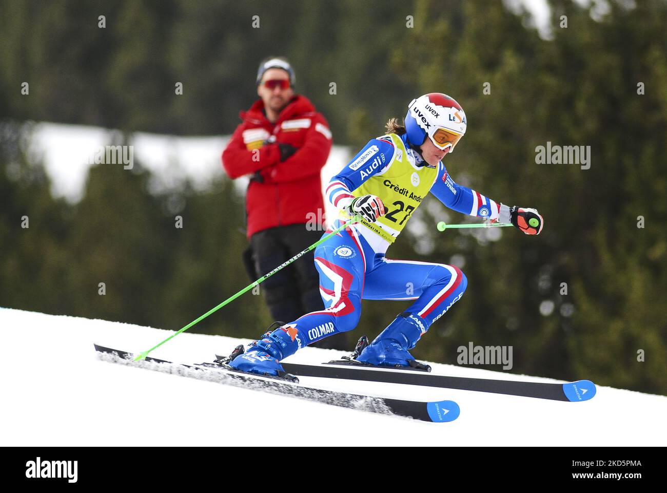 Lo sciatore alpino austriaco Tiffany Roux, che gareggia nelle finali europee della Coppa FIS di Slalom gigante femminile, il 20 marzo 2022 a Soldeu, Andorra. (Foto di Joan Cros/NurPhoto) Foto Stock