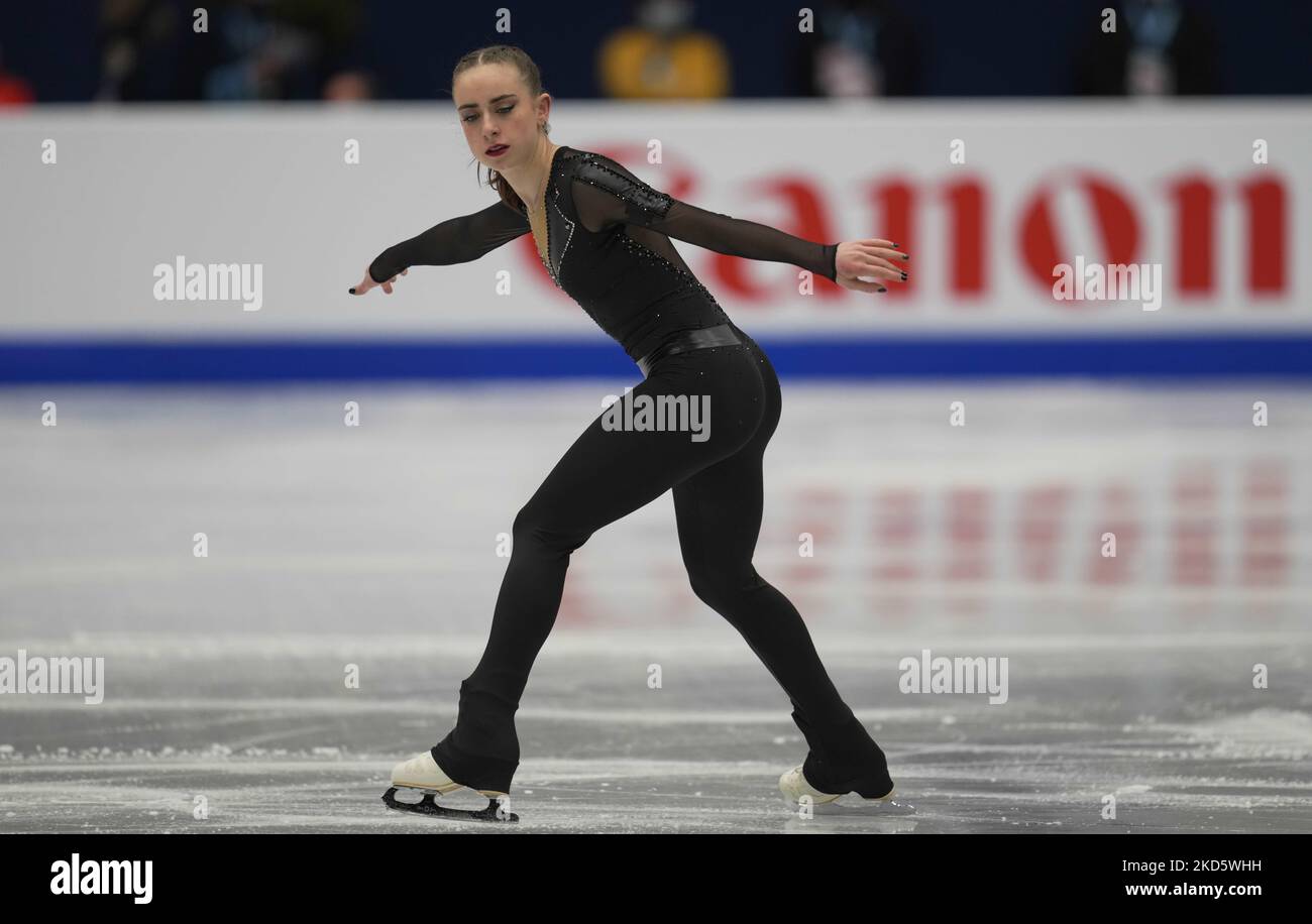 Lea Serna dalla Francia durante il programma breve delle Donne, al Sud de France Arena, Montpellier, Francia il 23 marzo 2022. (Foto di Ulrik Pedersen/NurPhoto) Foto Stock