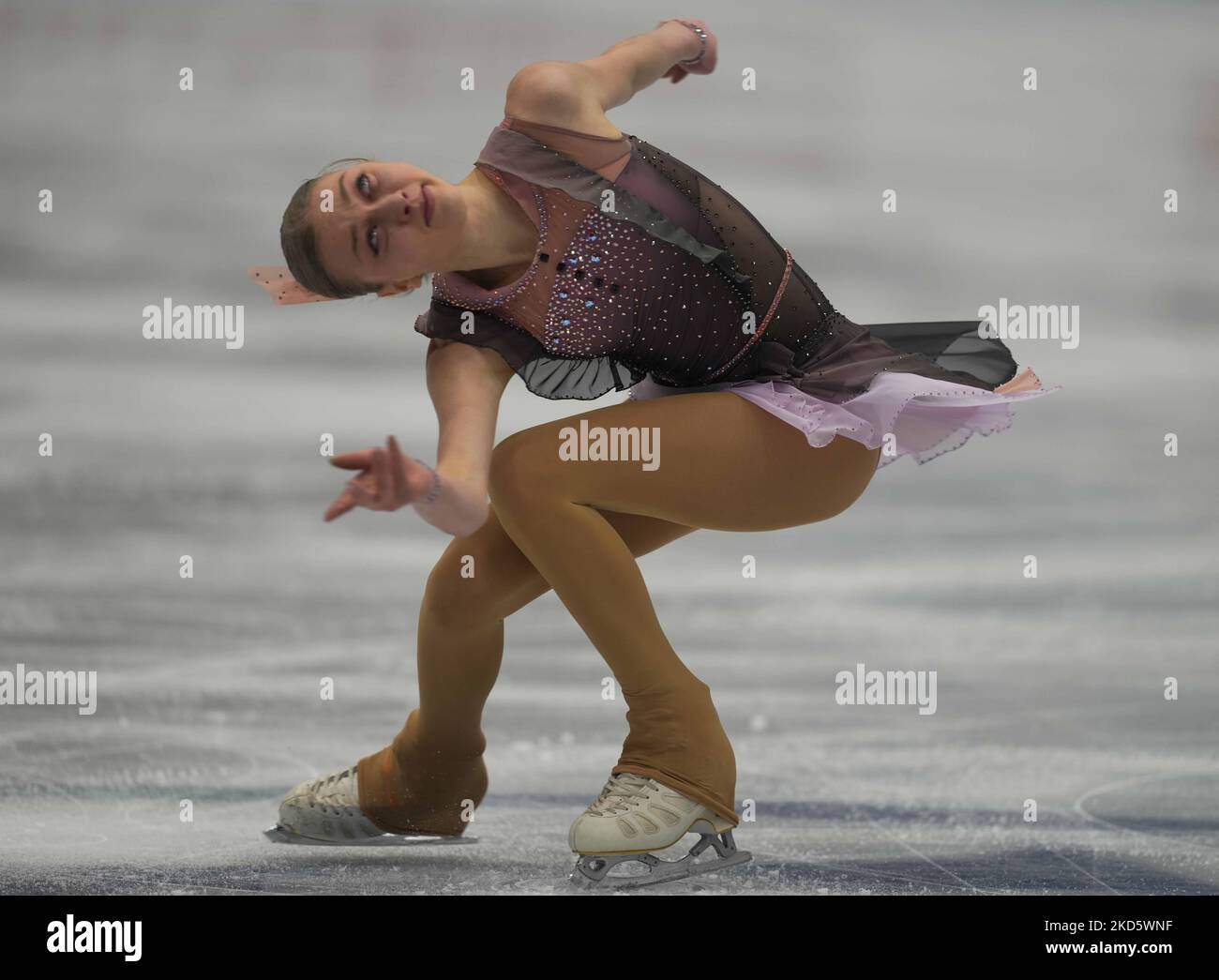 Alexandra Feigin, Bulgaria, durante il programma Short per le donne, presso la Sud de France Arena, Montpellier, Francia, il 23 marzo 2022. (Foto di Ulrik Pedersen/NurPhoto) Foto Stock