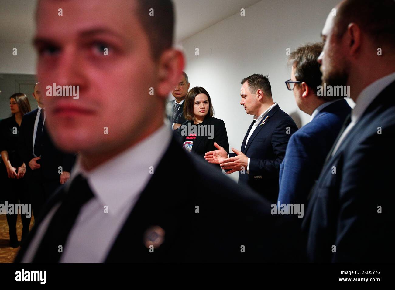Visita del leader dell'opposizione bielorusso Sviatlana Tsikhanouskaya alla Camera bielorussa a Varsavia, Polonia, il 24 marzo 2022. (Foto di Str/NurPhoto) Foto Stock