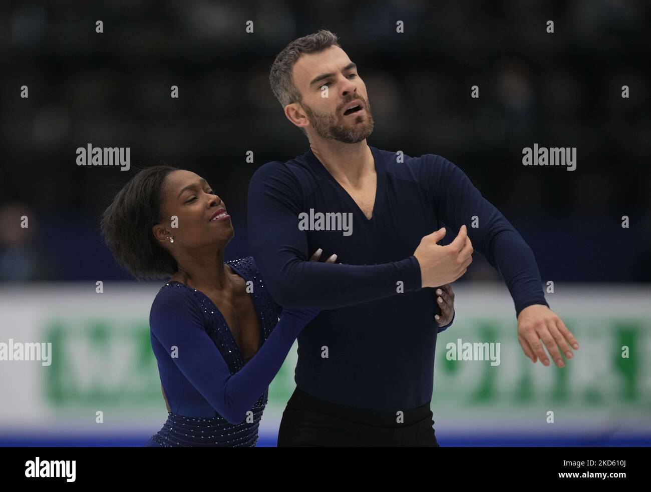 Vanessa James e Eric Radford dal Canada durante il Pairs Free Skating, al Sud de France Arena, Montpellier, Francia il 24 marzo 2022. (Foto di Ulrik Pedersen/NurPhoto) Foto Stock