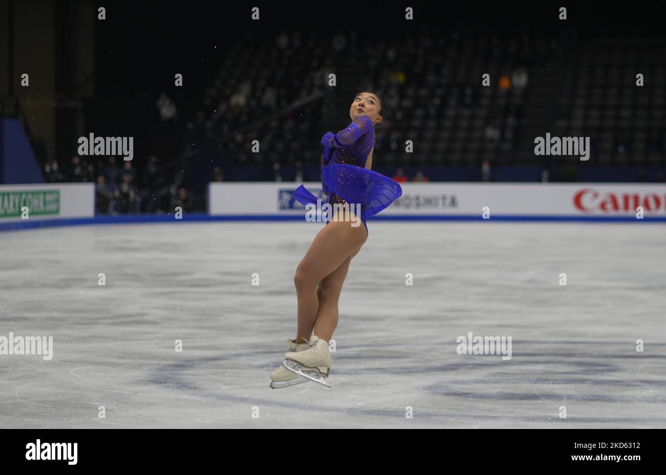 Kaori Sakamoto dal Giappone durante la finale di Womens, al Sud de France Arena, Montpellier, Francia il 25 marzo 2022. (Foto di Ulrik Pedersen/NurPhoto) Foto Stock