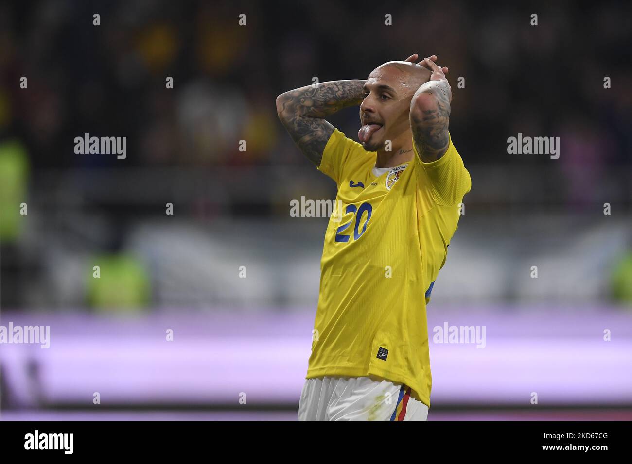 Ionut Mitrita in azione durante la partita internazionale amichevole tra Romania e Grecia a Stadionul Steaua il 25 marzo 2022 a Bucarest, Romania. (Foto di Alex Nicodim/NurPhoto) Foto Stock