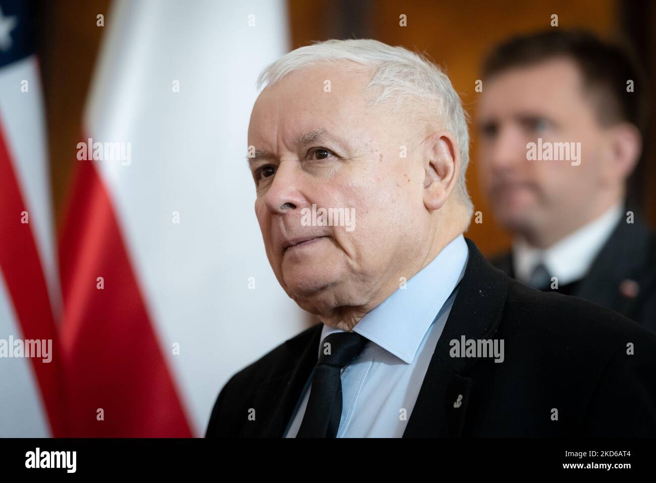 Leader del partito di diritto e giustizia polacco (PIS) Jaroslaw Kaczynski alla cancelleria di Varsavia, Polonia il 29 marzo 2022 (Foto di Mateusz Wlodarczyk/NurPhoto) Foto Stock