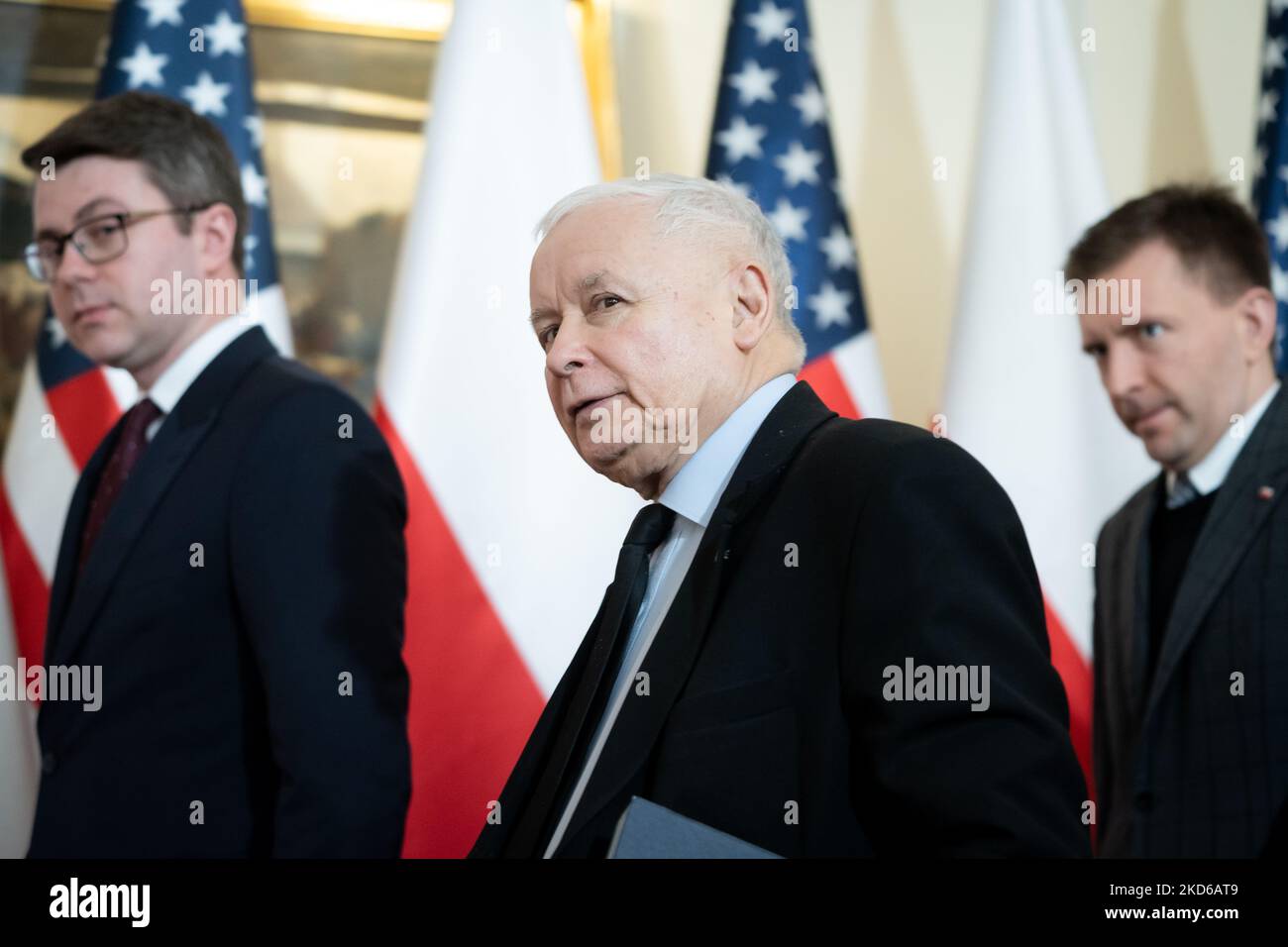 Leader del partito di diritto e giustizia polacco (PIS) Jaroslaw Kaczynski alla cancelleria di Varsavia, Polonia il 29 marzo 2022 (Foto di Mateusz Wlodarczyk/NurPhoto) Foto Stock