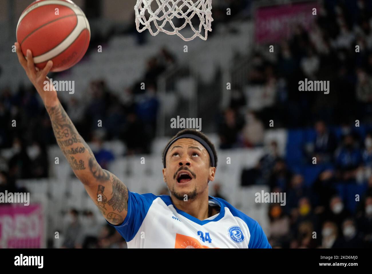 David Moss - Germani Basket Brescia durante il Campionato Italiano di Basket Serie Germani Brescia vs Dolomiti energia Trentino il 03 aprile 2022 alla Palaleonessa A2A di Brescia (Photo by Roberto Tommasini/LiveMedia/NurPhoto) Foto Stock