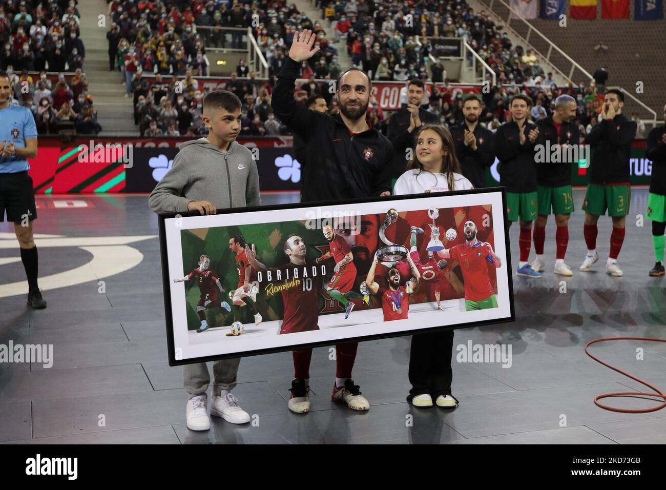 Ricardinho del Portogallo durante la partita di tributo della UEFA Preparation Futsal Teams 2022 tra Portogallo e Belgio al Multiusos de Gondomar il 7 aprile 2022 a Gondomar, Portogallo. (Foto di Paulo Oliveira / NurPhoto) Foto Stock