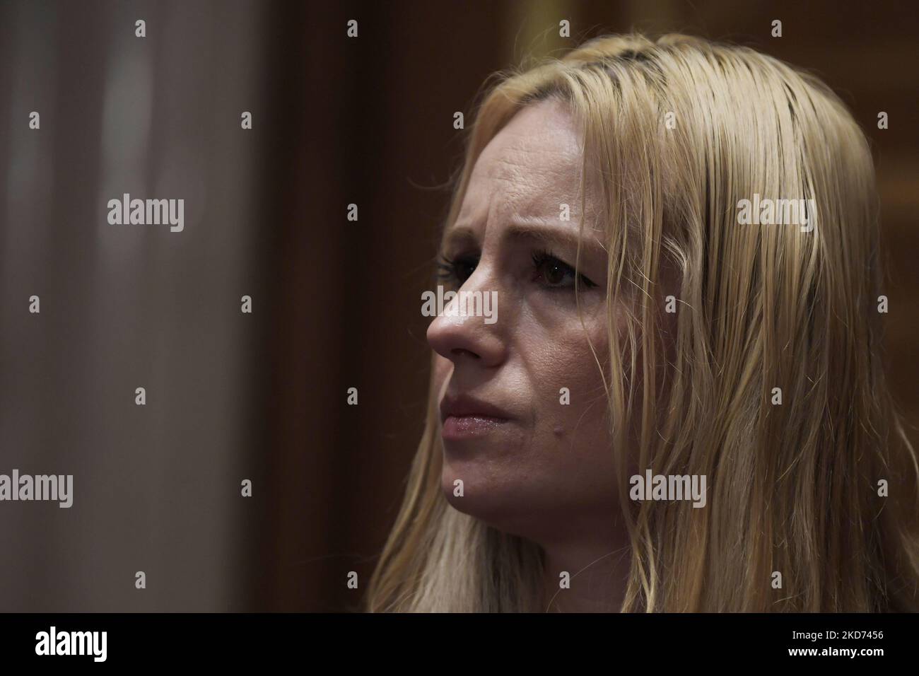 Ufficio per la lotta al traffico OSCE dell'istituzione democratica e dei diritti umani, la consigliera Tatiana Kotlyarenko testimonia davanti alla Commissione sicurezza e cooperazione in Europa sulla protezione dei rifugiati ucraini dal traffico di esseri umani durante un'audizione, oggi il 07 aprile 2022, al Senato Dirksen/Capitol Hill a Washington DC, USA. (Foto di Lenin Nolly/NurPhoto) Foto Stock