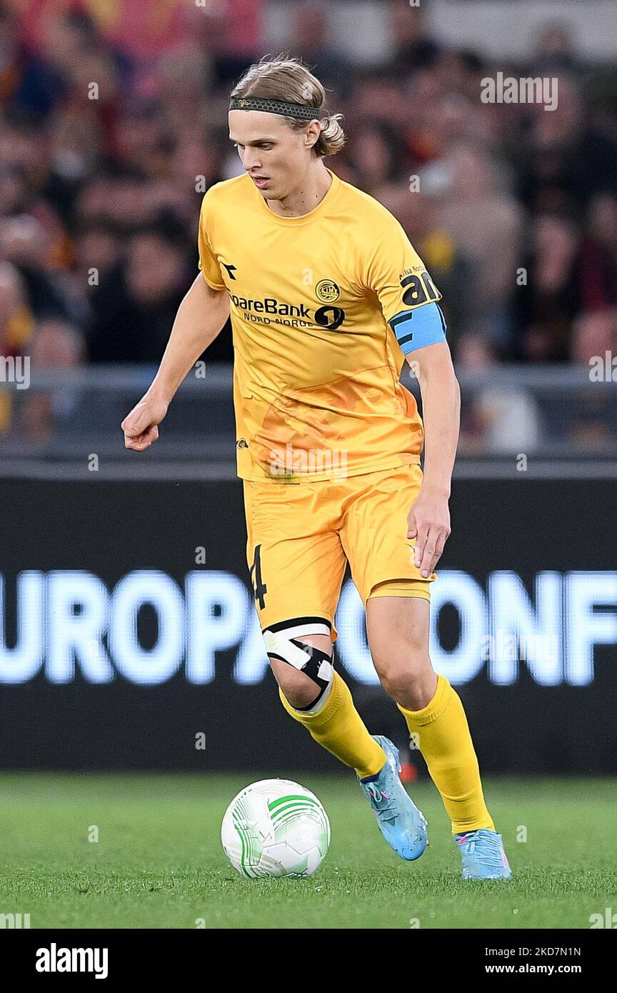 Ulrik Saltnes di Bodo/Glimt durante la partita della UEFA Conference League Quarter-Finals LEG 2 tra AS Roma e Bodo/Glimt allo Stadio Olimpico, Roma, Italia, il 14 aprile 2022. (Foto di Giuseppe Maffia/NurPhoto) Foto Stock