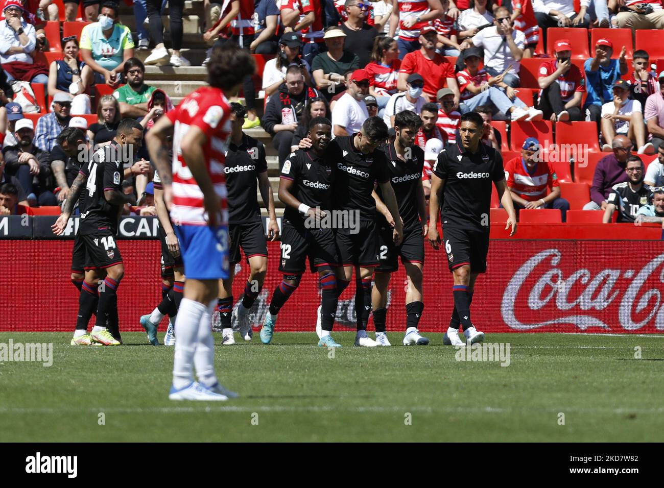 Malsa, di Levante UD segna il terzo goal della partita durante la partita la Liga tra Granada CF e Levante UD allo stadio Nuevo Los Carmenes il 17 aprile 2022 a Granada, Spagna. (Foto di Álex Cámara/NurPhoto) Foto Stock