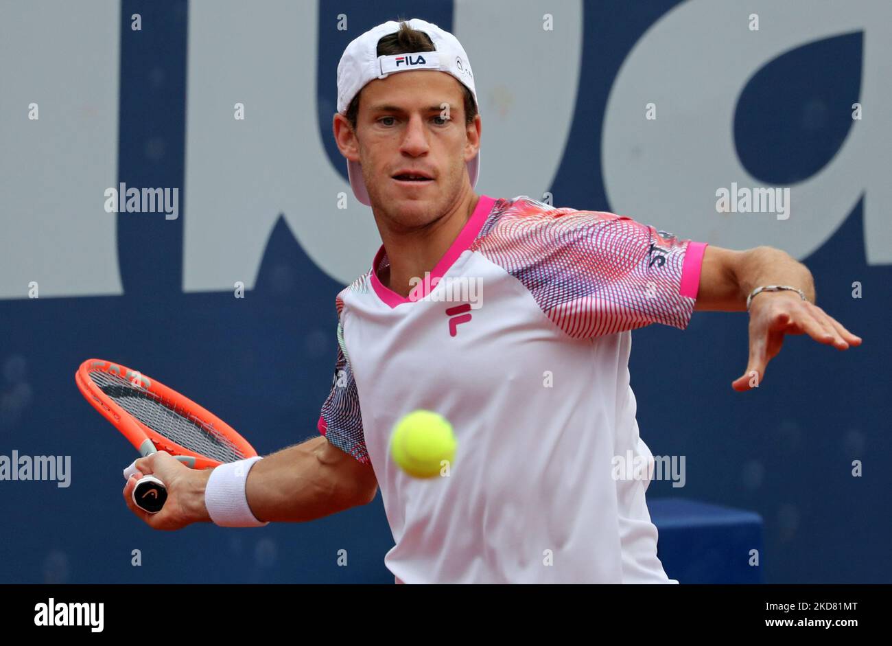 Diego Schwartzman durante la partita contro Mackenzie McDonald, corrispondente al torneo di tennis Barcelona Open Banc Sabadell, 69th Conde de Godo Trophy, a Barcellona, il 19th aprile 2022. (Foto di Joan Valls/Urbanandsport /NurPhoto) Foto Stock