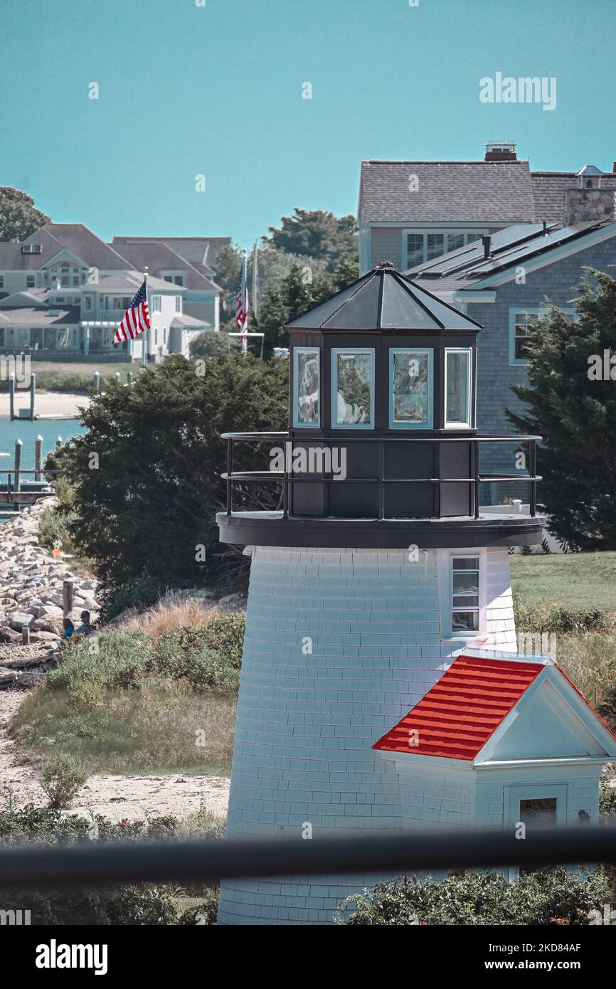 Uno scatto verticale del faro di Brant Point a Nantucket, Massachusetts, Stati Uniti Foto Stock