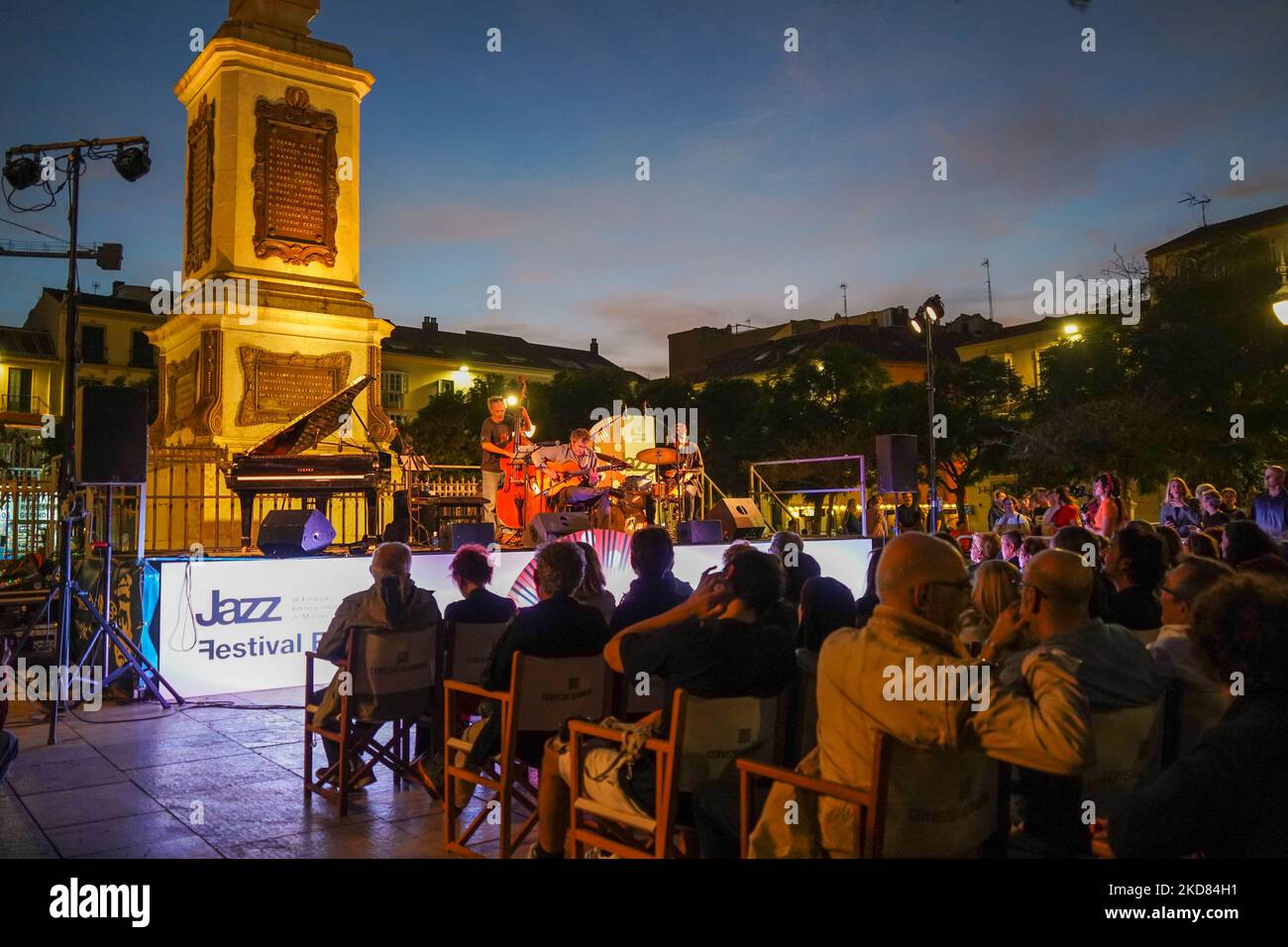Festival annuale di jazz di Malaga, Jazzabierto. Celebrato all'aperto e in bar, Plaza de merced, Malaga, Spagna. Foto Stock