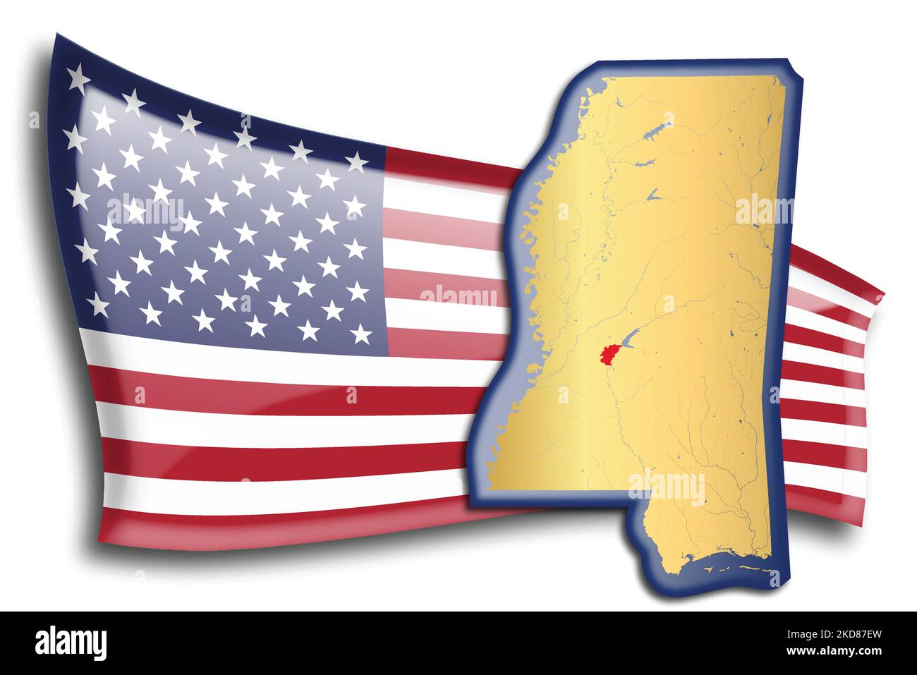 stati Uniti - mappa del Mississippi contro una bandiera americana