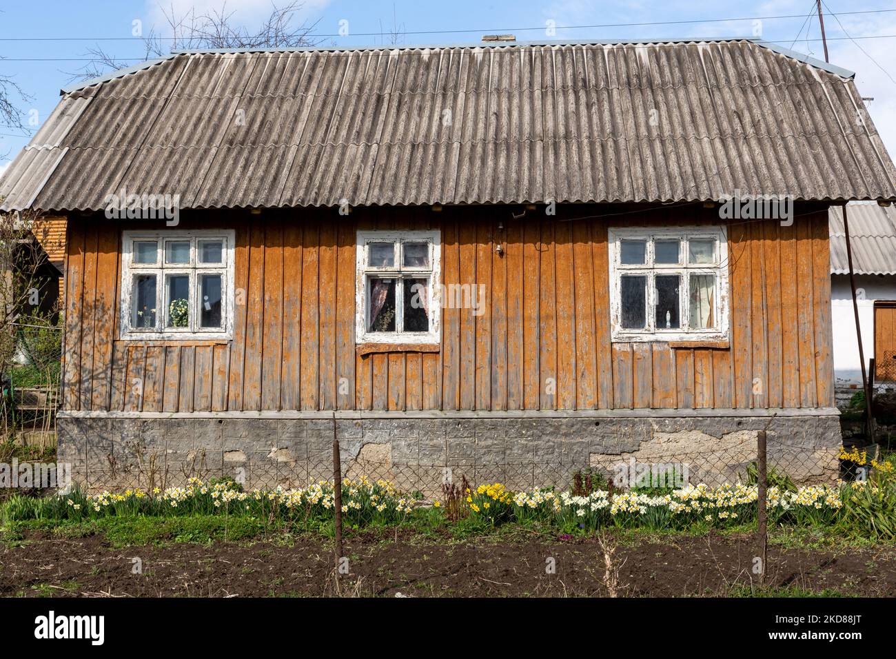 Casa Ucraina si vede a Nadyby, villaggio, Lviv Oblast, Ucraina sulla Pasqua ortodossa Sabato Santo, 23 aprile 2022. (Foto di Dominika Zarzycka/NurPhoto) Foto Stock