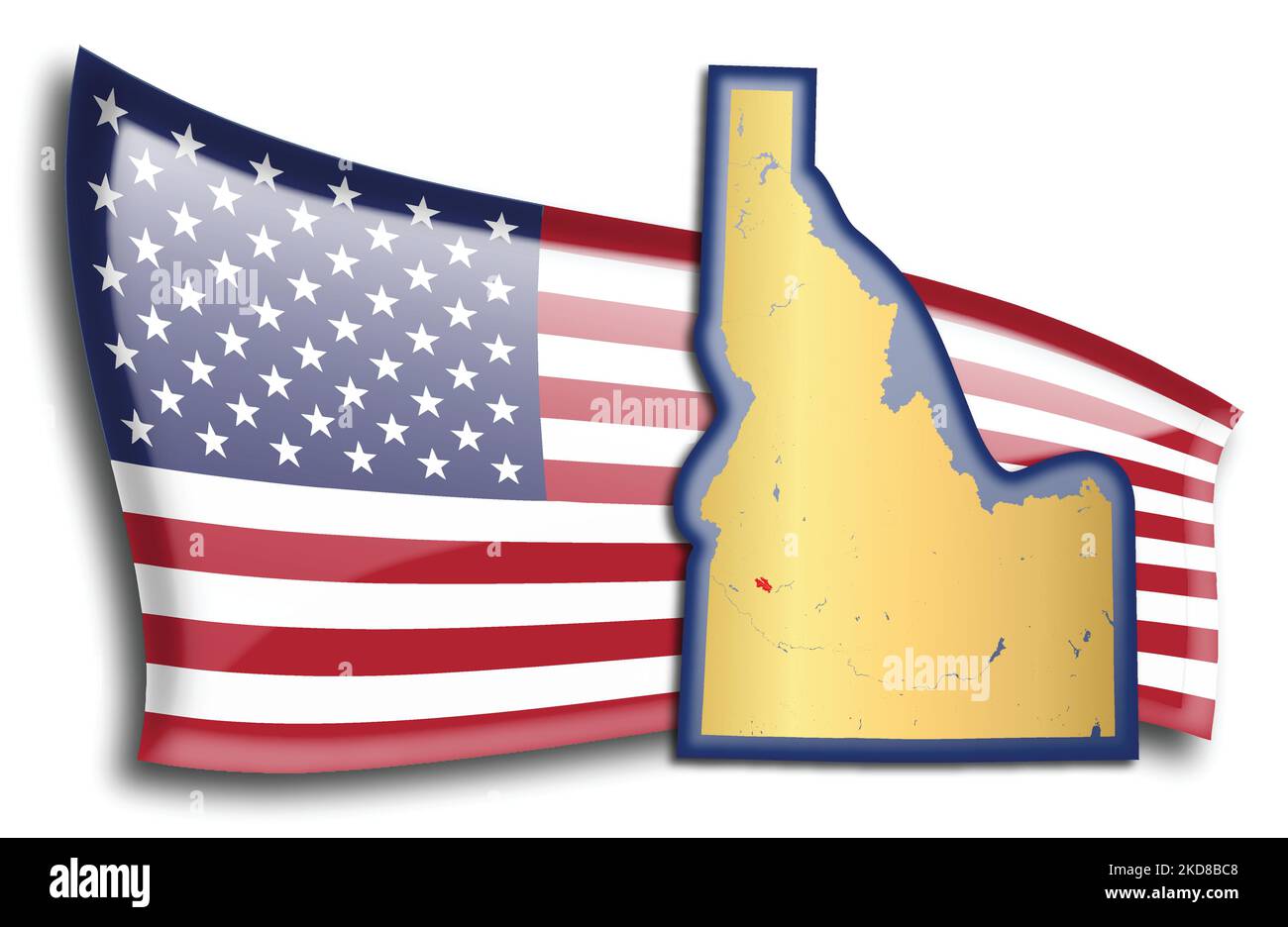 stati Uniti - mappa dell'Idaho contro una bandiera americana. Fiumi e laghi sono mostrati sulla mappa. American Flag e la mappa dello stato possono essere utilizzate separatamente e eas Illustrazione Vettoriale