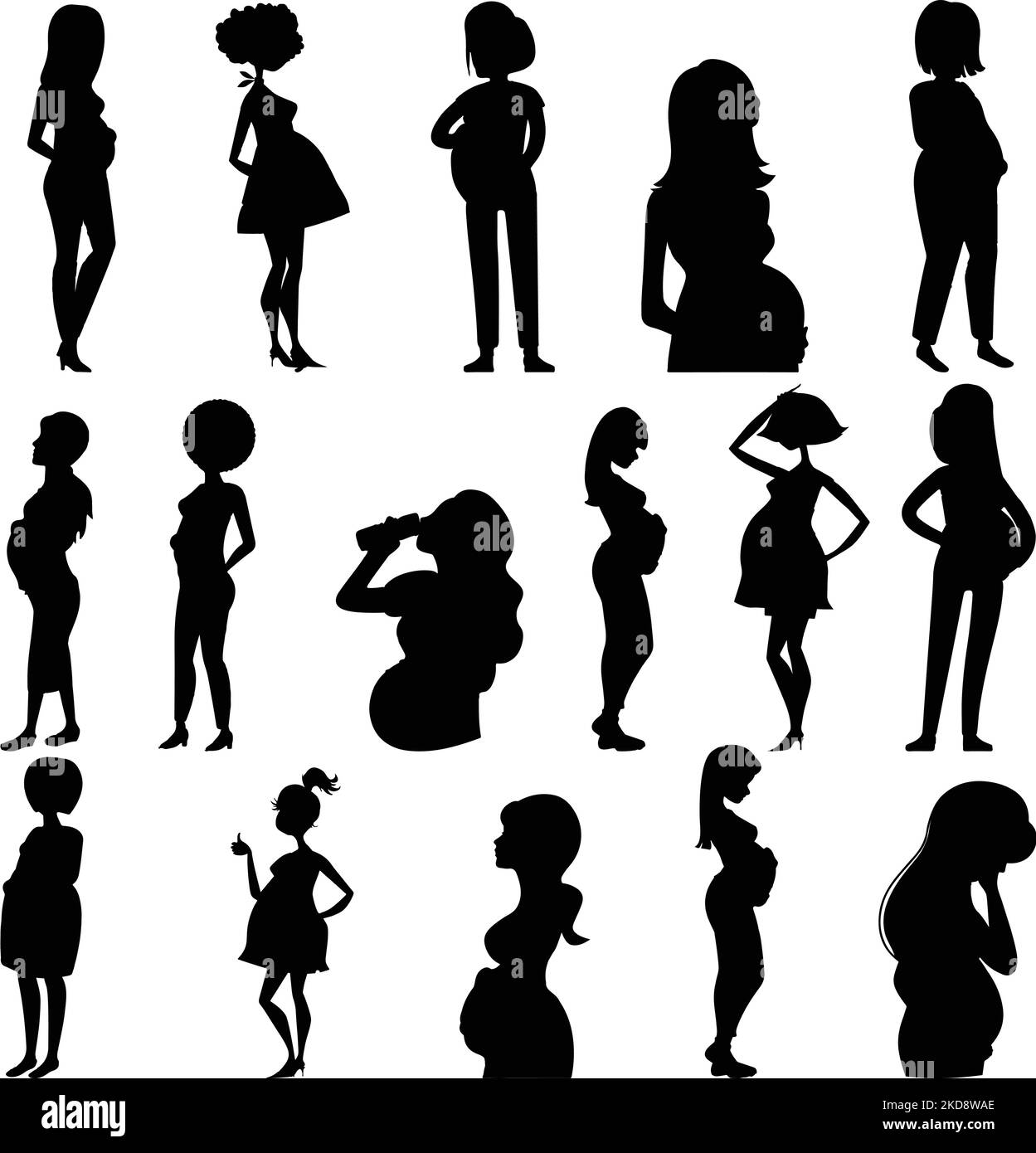 Un gruppo di donne incinte isolate su sfondo bianco Illustrazione Vettoriale