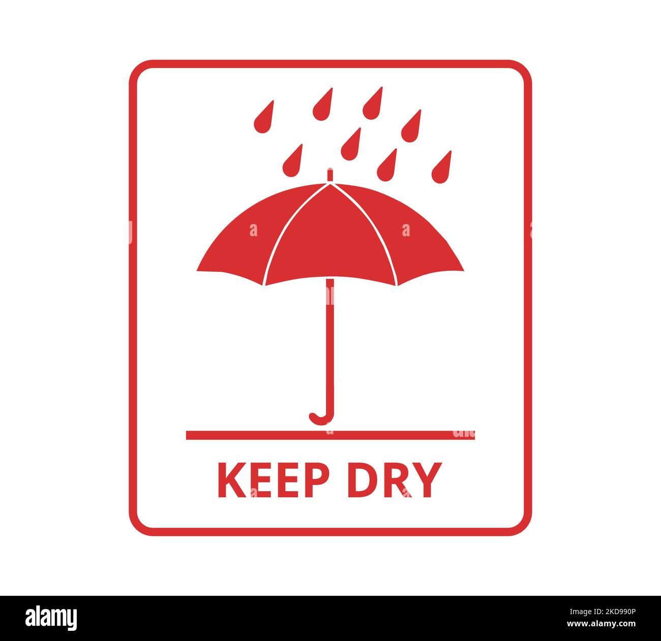 Icona rossa isolata Keep Dry. Concetto di imballaggio. Illustrazione Vettoriale