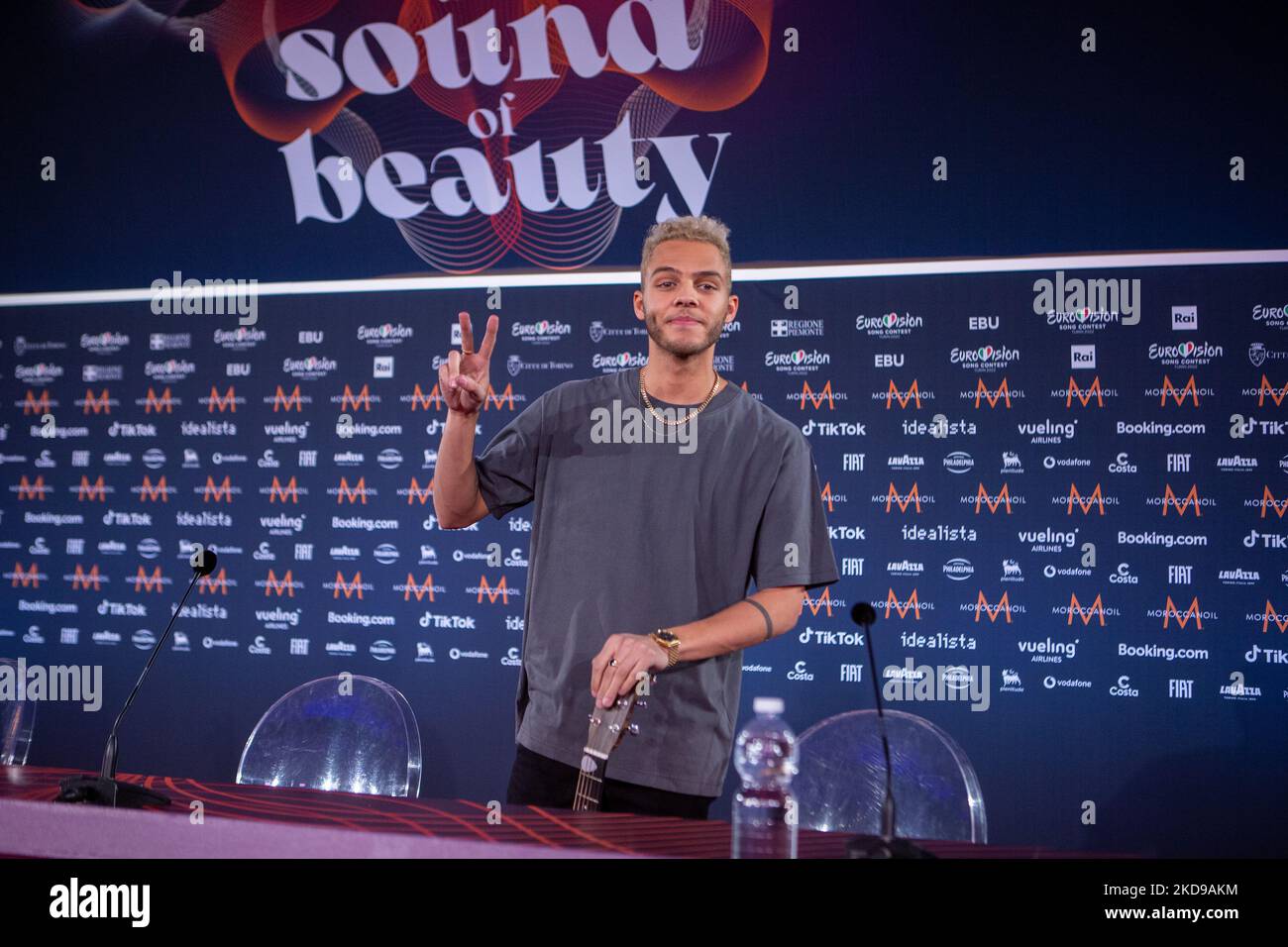 Malik Harris (Rockstar) Germania durante il Concorso di canzoni Eurovision 2022, conferenza stampa di artisti, il 05 maggio 2022, alla pala Alpitour di Torino. (Foto di Nderim Kaceli/LiveMedia/NurPhoto) Foto Stock