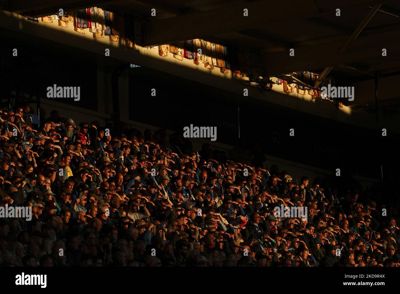 Visione generale dei tifosi di casa durante la partita della Premier League tra Leicester City e Norwich City al King Power Stadium di Leicester mercoledì 11th maggio 2022. (Foto di Kieran Riley/MI News/NurPhoto) Foto Stock