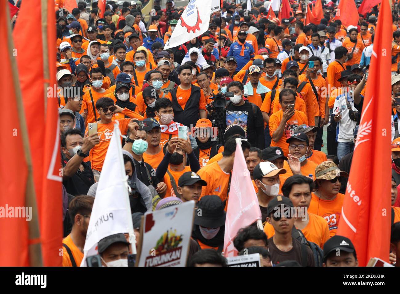 Il lavoro tenuto il giorno di maggio davanti alla casa dei rappresentanti, l'evento che avrebbe dovuto tenere il 1st maggio è stato rinviato a causa di eid fitri in Indonesia. La manifestazione inoltre l'annuncio del partito laburista che parteciperà alle elezioni del 2024, a Giacarta, il 14 maggio 2022. (Foto di Donal Husni/NurPhoto) Foto Stock