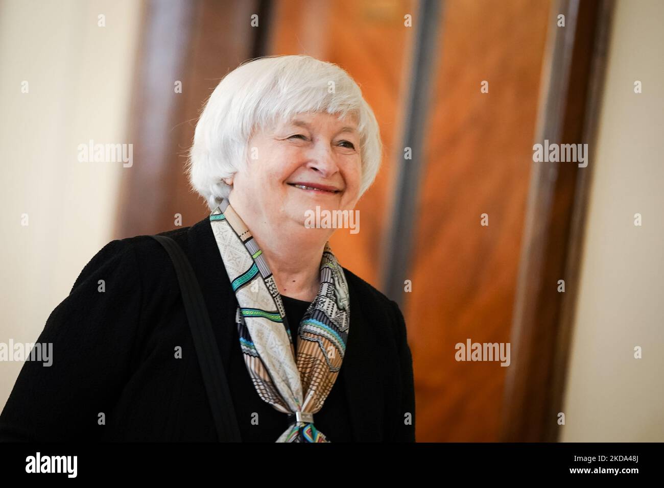 Il Segretario del Tesoro degli Stati Uniti Janet Yellen incontra il primo Ministro polacco alla Cancelleria di Varsavia, Polonia il 16 maggio 2022 (Foto di Mateusz Wlodarczyk/NurPhoto) Foto Stock